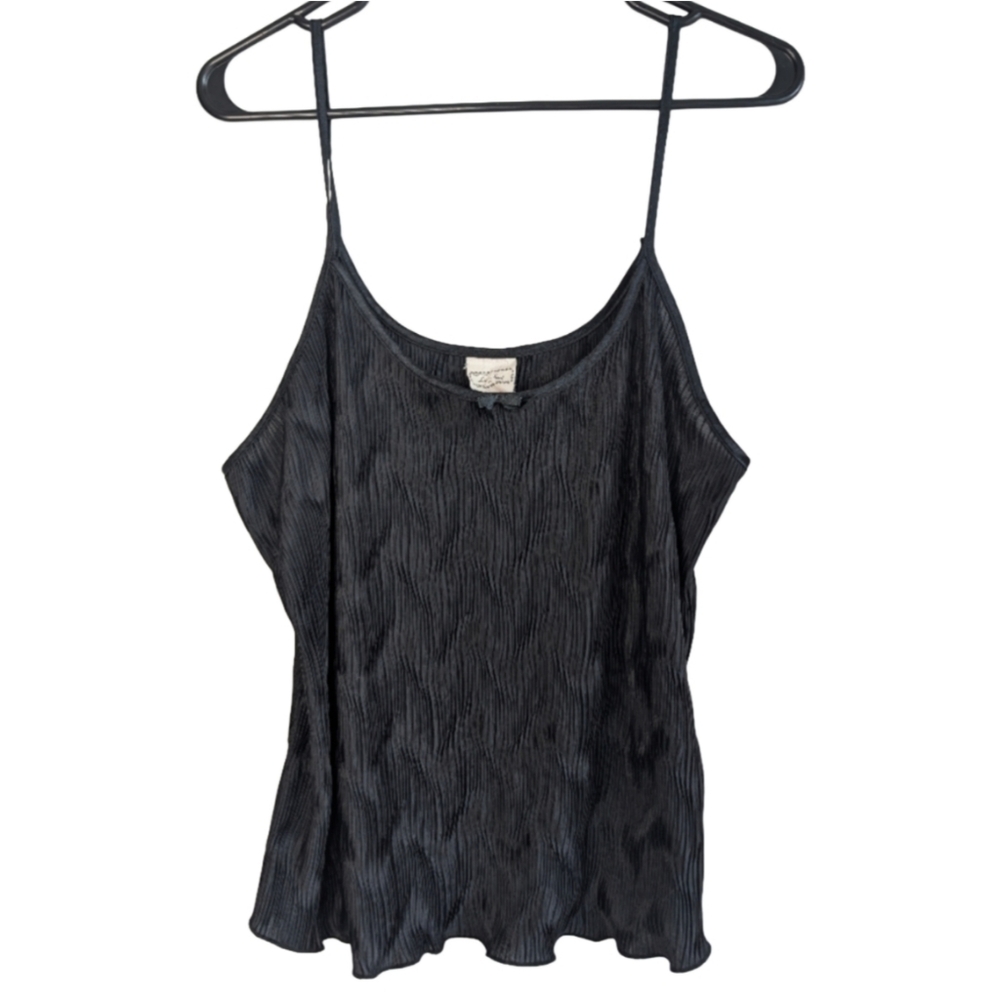 Vintage Lu-Say Women's Large Black Crinkle Texture Tank Top
